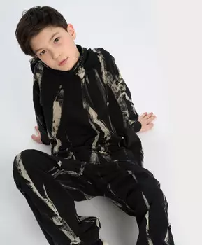 Худи детское черное оверсайз с капюшоном и окрашиванием тай дай Button Blue