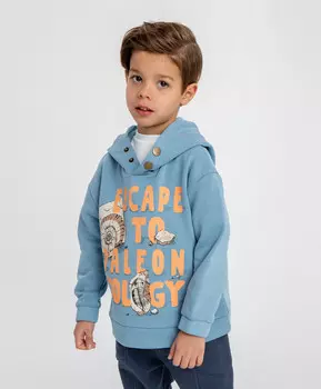 Худи оверсайз с капюшоном с принтом голубое для мальчика Button Blue (116)