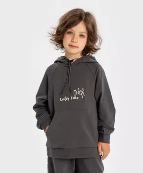 Худи с капюшоном и принтом серое для девочки Button Blue (128)