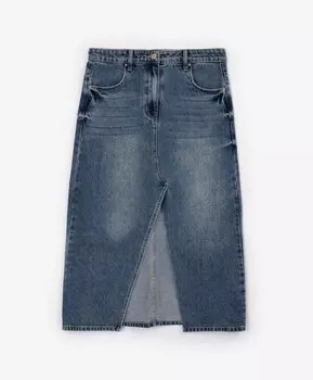 Юбка джинсовая трапециевидной формы с треугольным разрезом спереди голубая GLVR (XL)