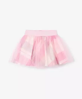 Юбка из твила с отделкой из сетки розовая для девочки Gulliver