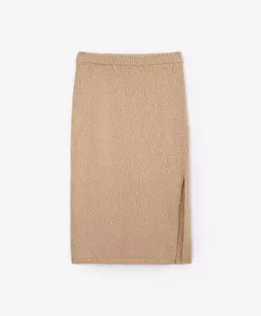 Юбка-карандаш средней посадки связанная из буклированной пряжи бежевая GLVR