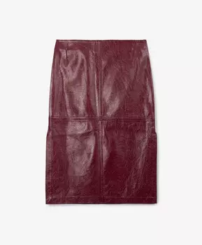 Юбка миди из экокожи с глянцевой фактурой бордовая GLVR (S)