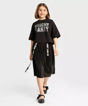 Юбка ниже колена с плиссировкой и поясом на резинке черная для девочки Button Blue (152)