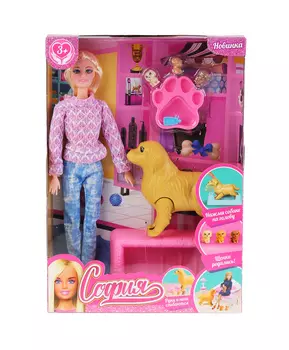 Карапуз Кукла София с беременной собакой и щенками