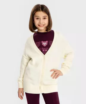 Кардиган на пуговицах с рисунком на локтях молочный для девочки Button Blue (140)