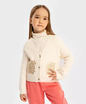 Кардиган теплый вязаный на пуговицах с принтом молочный для девочки Button Blue (116)