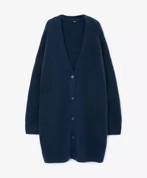 Кардиган удлиненный из мягкой пушистой пряжи синий GLVR