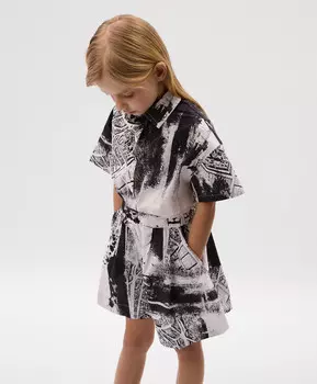 Комбинезон для девочки из поплина черно-белый Gulliver