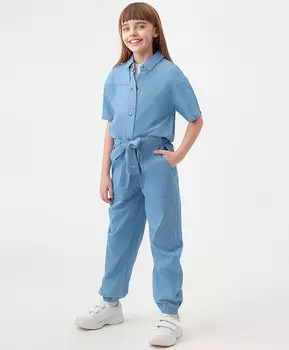 Комбинезон джинсовый с коротким рукавом голубой Button Blue (152)