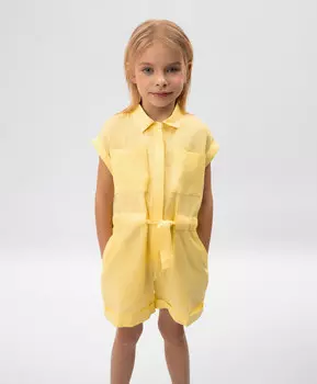 Комбинезон с коротким рукавом для девочки желтый из льна Roberto Moretti