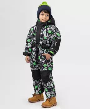 Комбинезон зимний черный с принтом Active Button Blue (98)