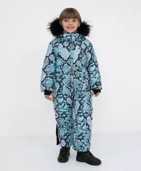 Комбинезон зимний стеганый с анималистичным принтом и натуральным мехом Gulliver