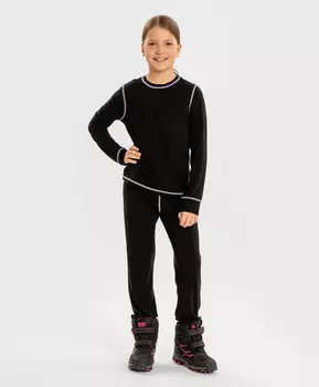 Комплект термобелья из джемпера и брюк с контрастными швами черный детский Button Blue