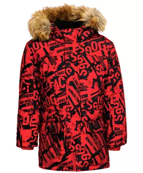 Красное зимнее пальто с орнаментом Button Blue