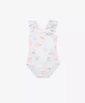 Купальник слитный для девочки белый с рисунком Gulliver