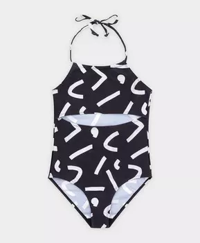 Купальник слитный с принтом черный Button Blue (140-146)