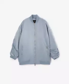 Куртка-бомбер утепленная оверсайз из влагостойкой плащовки с атласным блеском голубая GLVR