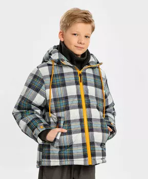 Куртка демисезонная в клетку водоотталкивающая с капюшоном мультицвет для мальчика Button Blue (140)