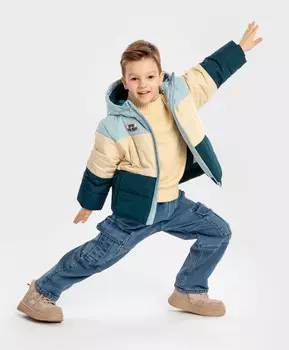 Куртка демисезонная водоотталкивающая с капюшоном мультицвет для мальчика Button Blue (128)