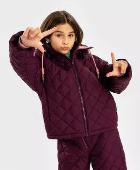 Куртка демисезонная водоотталкивающая со съемным капюшоном темно- фиолетовая для девочки Button Blue (164)