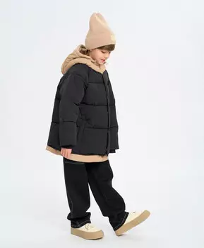 Куртка детская демисезонная оверсайз черная с капюшоном Button Blue