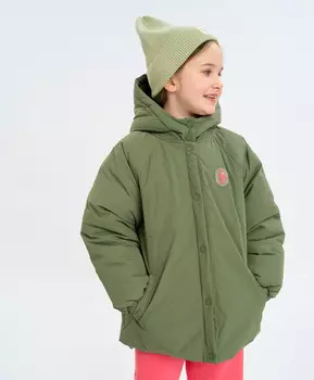 Куртка для девочки демисезонная зеленая оверсайз с капюшоном Button Blue