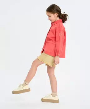 Куртка джинсовая на кнопках для девочки коралловая с карманами Button Blue