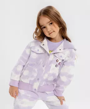 Куртка джинсовая оверсайз с капюшоном сиреневая для девочки Button Blue (110)