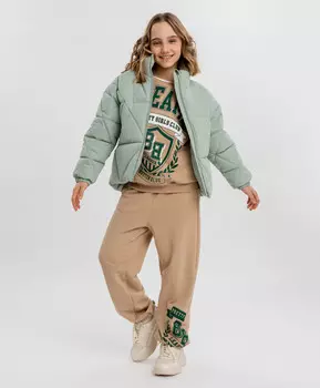 Куртка с геометричной стежкой демисезонная зелёная для девочки Button Blue (158)