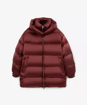 Куртка с капюшоном стеганая на натуральном пуху силуэта оверсайз бордовая GLVR (XL)