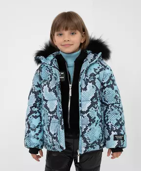 Куртка зимняя с анималистичным принтом и натуральным мехом Gulliver