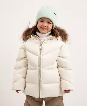 Куртка зимняя стёганая на натуральном пуху молочная для девочки Roberto Moretti