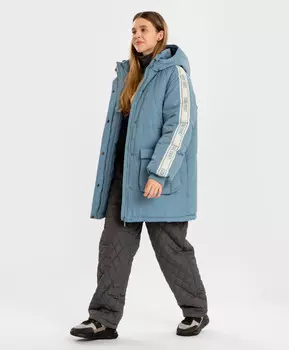 Куртка зимняя удлиненная с капюшоном и большими карманами синяя для девочки Button Blue (152)