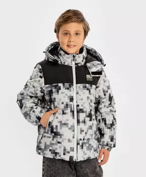 Куртка зимняя водоотталкивающая со съемным капюшоном и принтом для мальчика Button Blue (140)