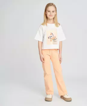 Легинсы для девочки оранжевые с поясом на резинке и принтом Button Blue