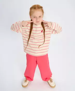 Лонгслив для девочки оверсайз в полоску с вышивкой мультицвет Button Blue