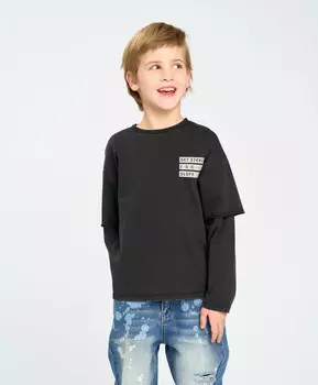 Лонгслив для мальчика черный с принтом и эффектом варки Button Blue