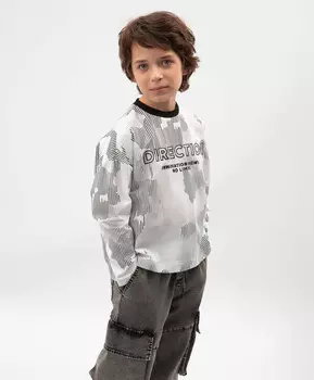 Лонгслив для мальчика с принтом белый Gulliver