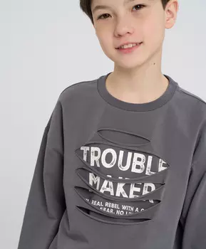 Лонгслив для мальчика серый с принтом Button Blue