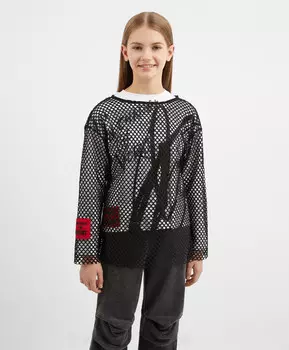 Лонгслив из сетки чёрный для девочки Gulliver