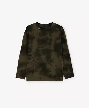 Лонгслив с крашением тай-дай (tie-dye) цвета хаки для мальчика Gulliver (170)