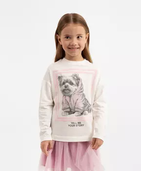 Лонгслив с крупным декором молочный для девочки Gulliver