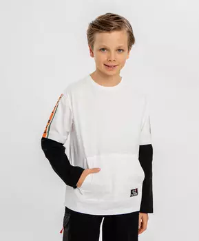 Лонгслив с принтом бежевый для мальчика Button Blue (140)