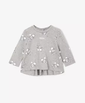 Лонгслив с принтом и баской на спинке серый для девочки Gulliver (86-52)