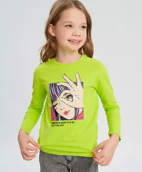 Лонгслив с принтом салатовый для девочки Button Blue