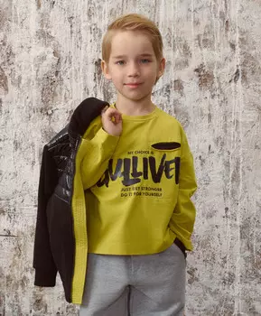 Лонгслив трикотажный с принтом горчичный для мальчика Gulliver (98)