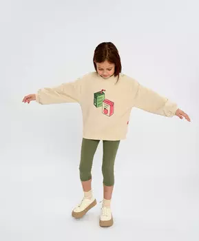 Лосины для девочки укороченные зеленые с поясом на резинке Button Blue