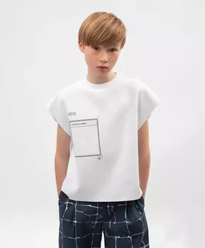 Майка для мальчика с принтом оверсайз белая Gulliver