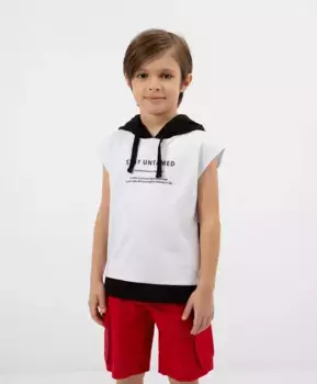 Майка с капюшоном, молниями на боковых швах и принтом белая Gulliver (110)
